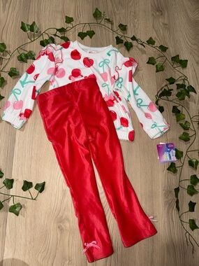 Disney Girls Red and White Cherry Print Matching Set